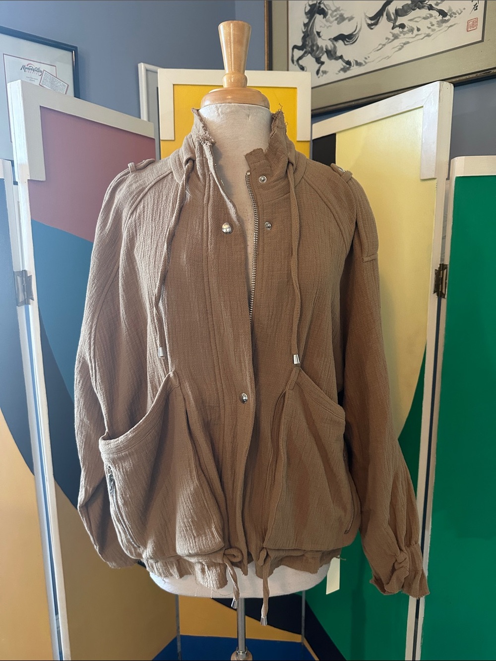 Blank NYC Brown Textured Drawstring Utility Jacket
